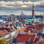 Copenhagen, Denmark old city skyline.